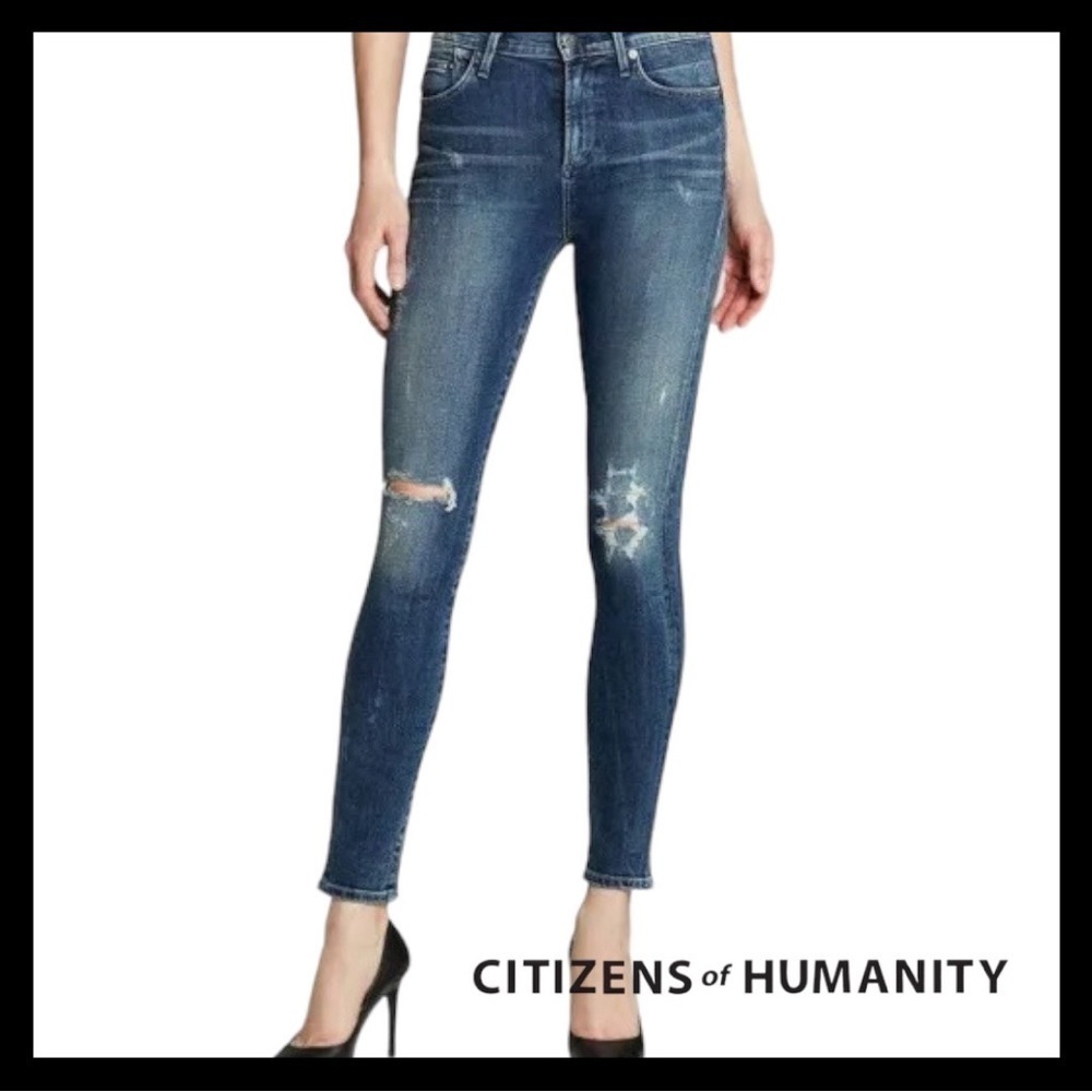 Citizens of Humanity rocket crop high rise skinny jeans distressed size 25